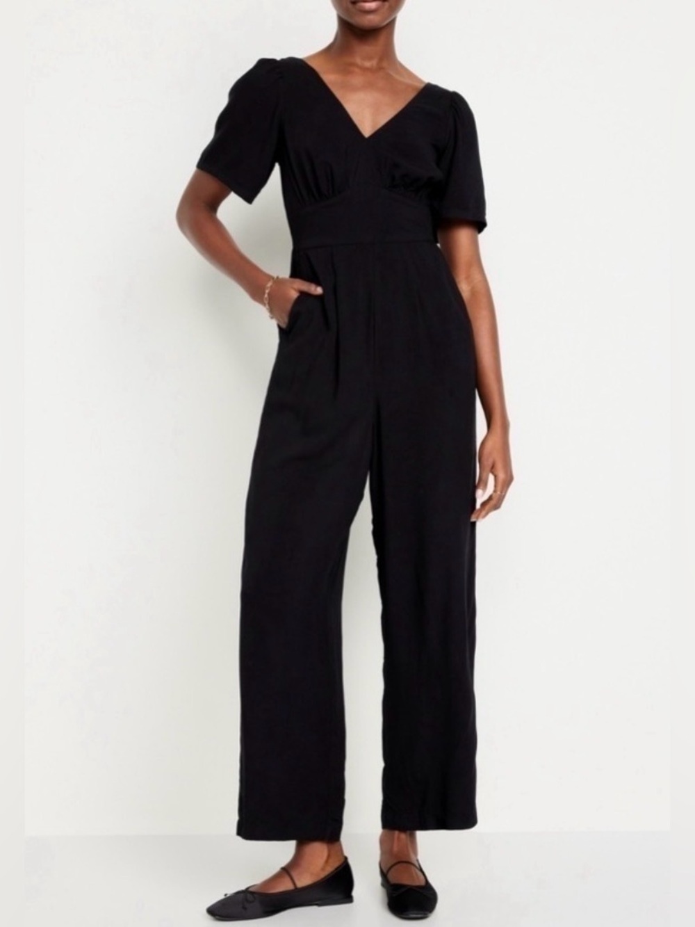 Old Navy Puff Sleeve Jumpsuit Black Large NWT